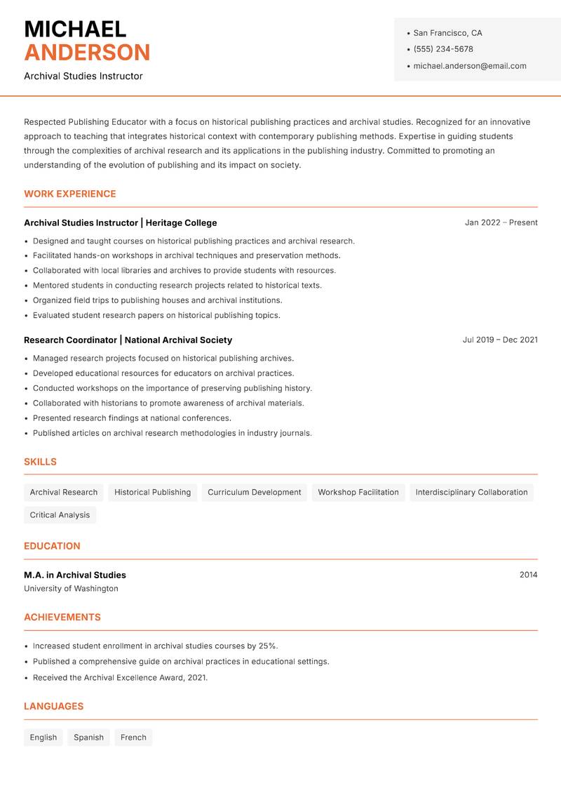 Publishing Educator Resume Template