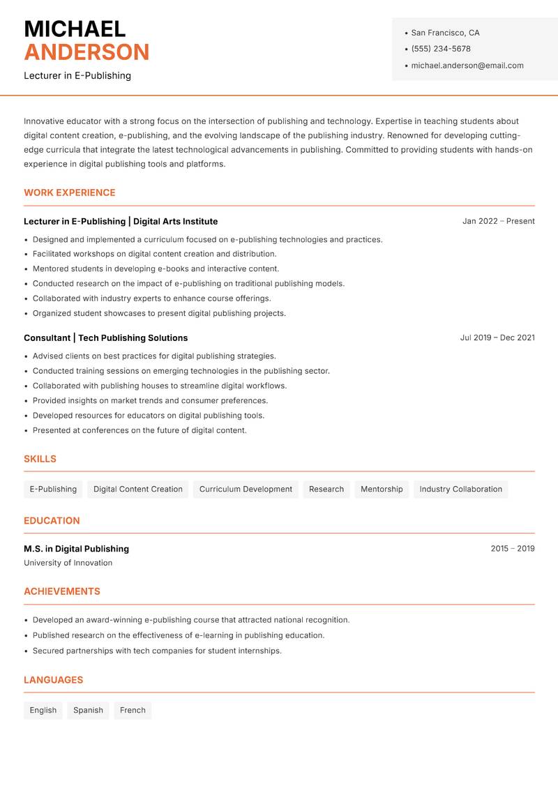 Publishing Lecturer Resume Template