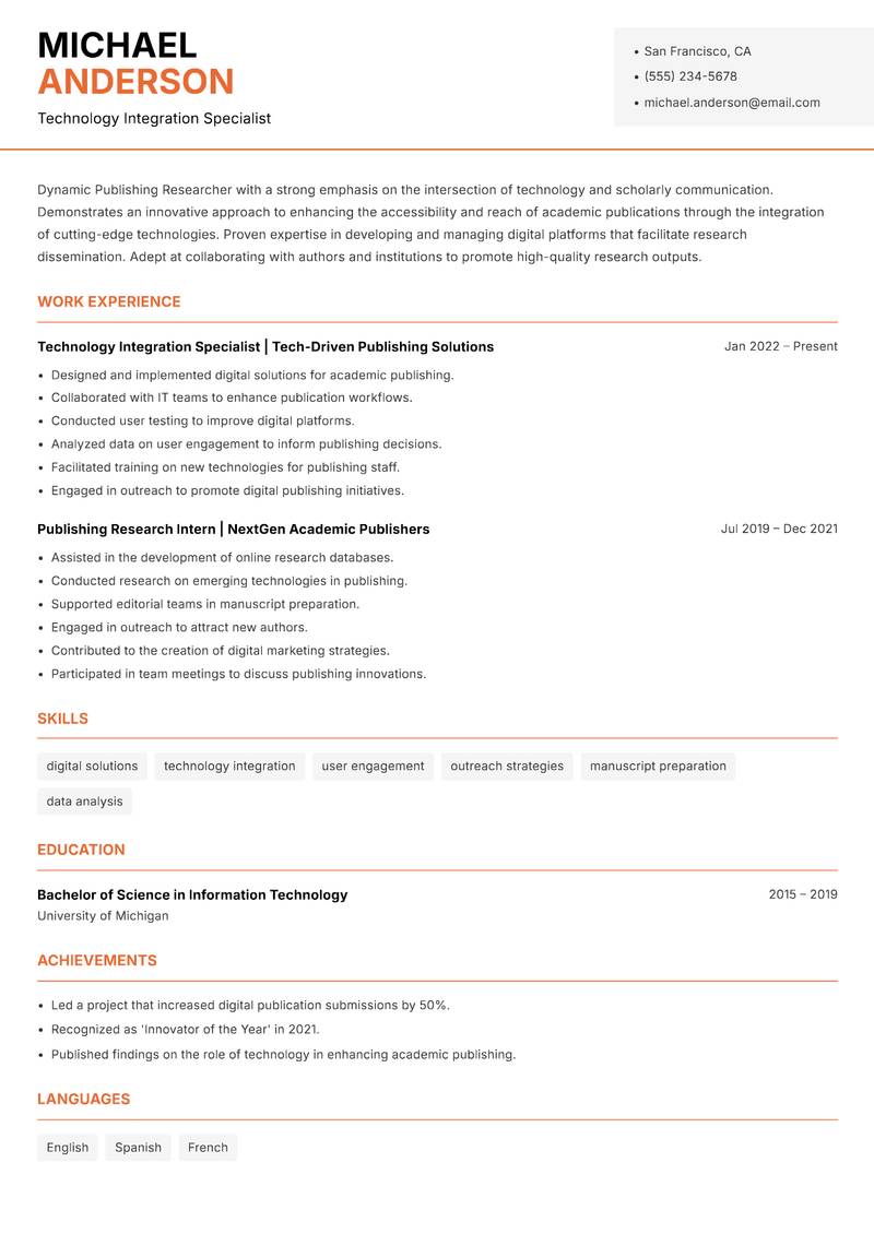 Publishing Researcher Resume Template