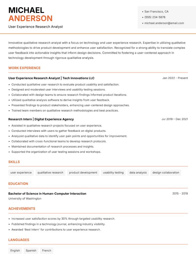 Qualitative Research Analyst Resume Template