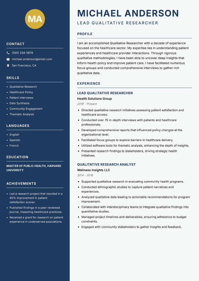 Qualitative Researcher Resume Preview Example