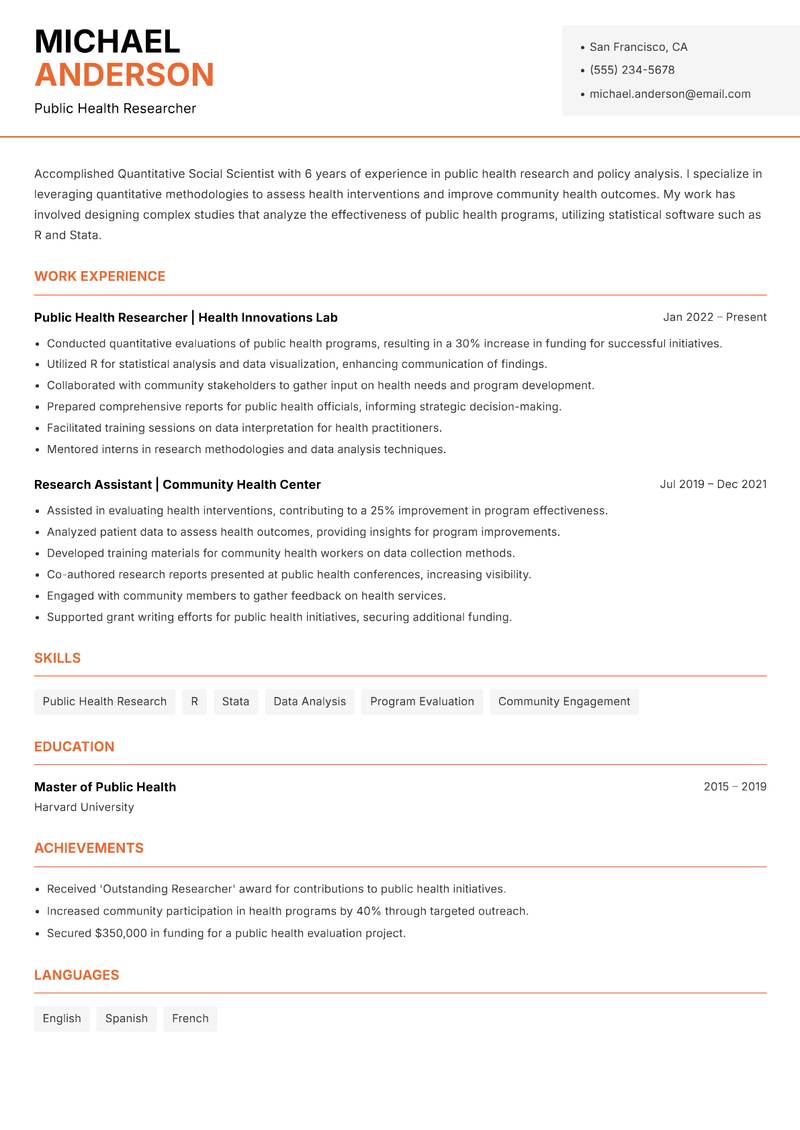Quantitative Social Scientist Resume Template