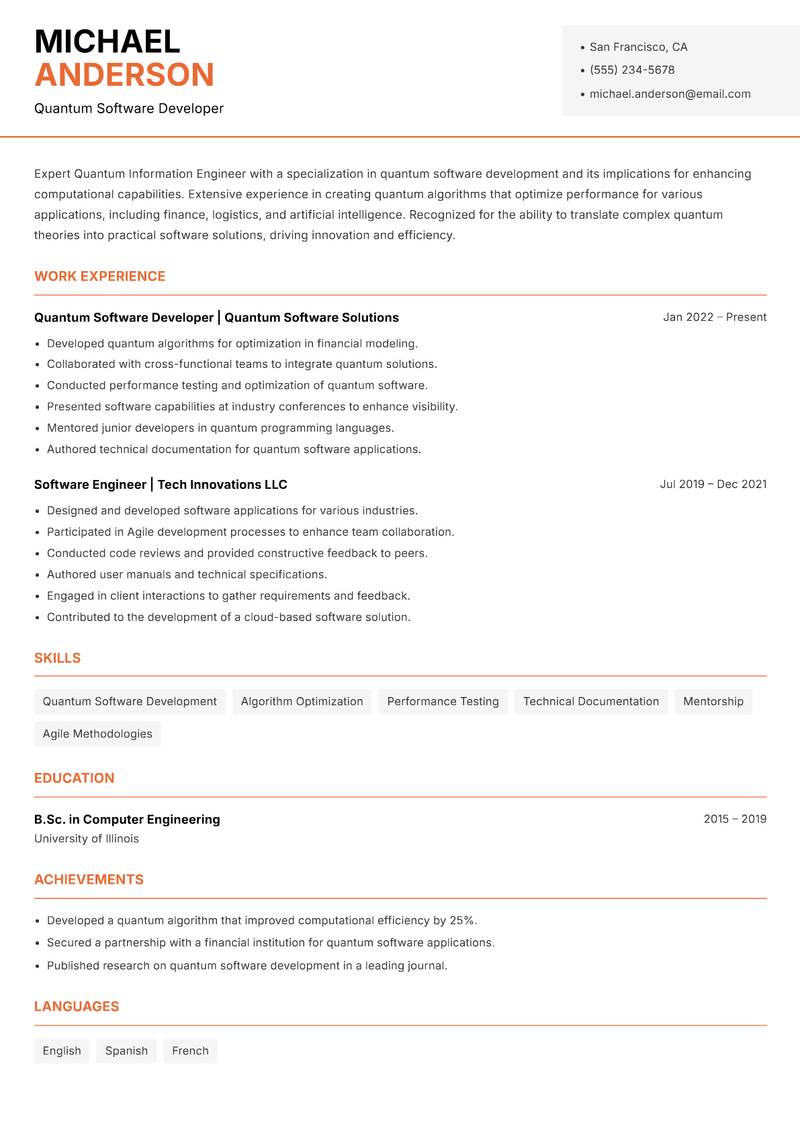 Quantum Information Engineer Resume Template