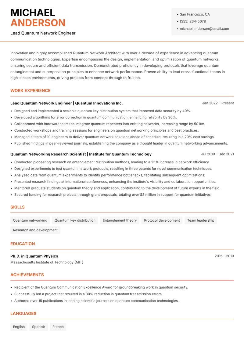 Quantum Network Architect Resume Template
