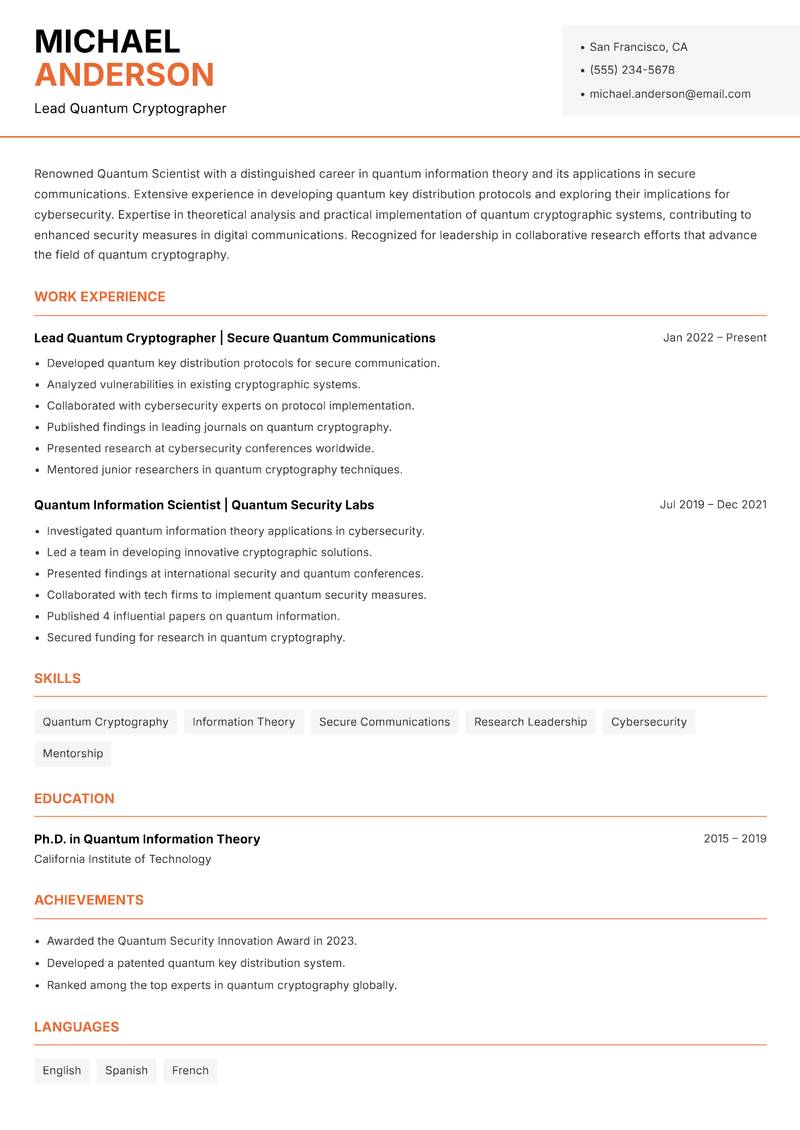 Quantum Scientist Resume Template