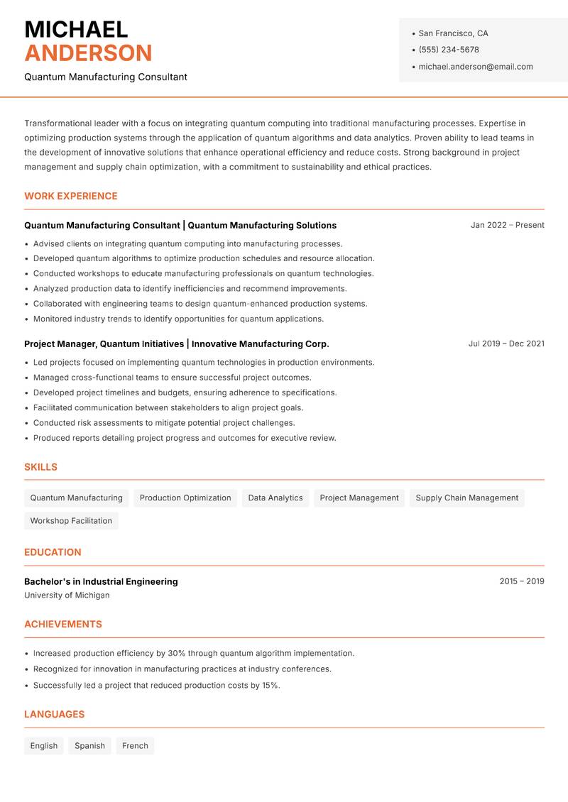 Quantum Technologies Officer Resume Template