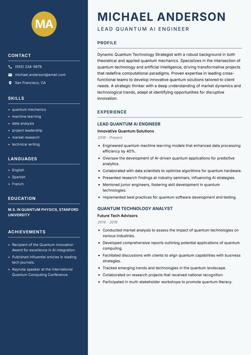 Quantum Technology Strategist Resume Preview Example