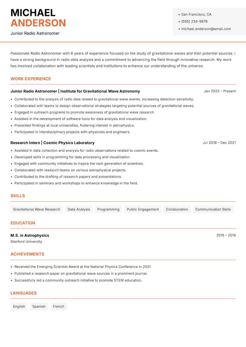 Radio Astronomer Resume Template