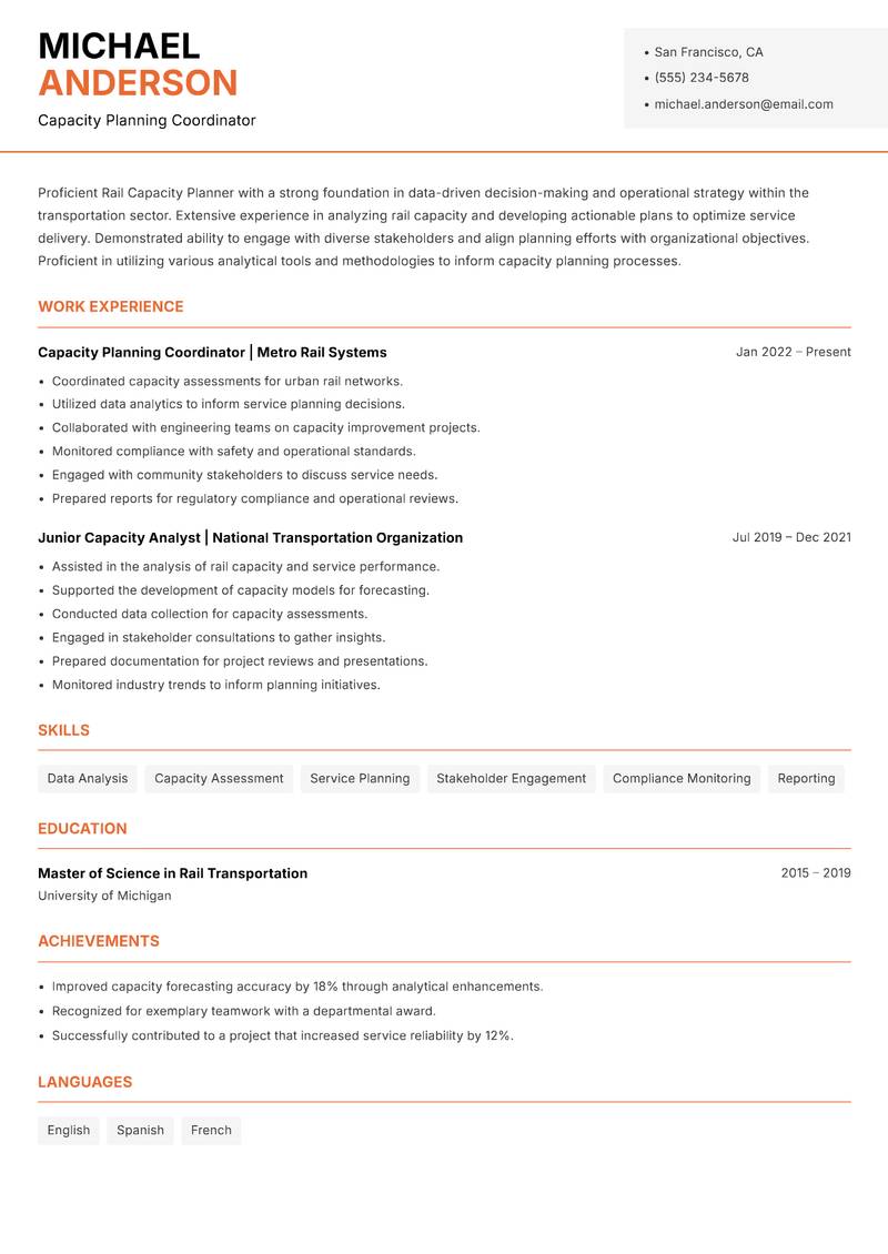 Rail Capacity Planner Resume Template
