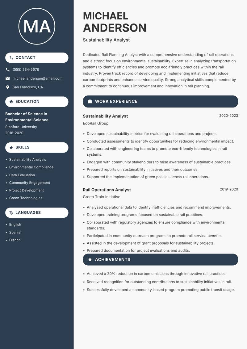 Rail Planning Analyst Resume Preview Example