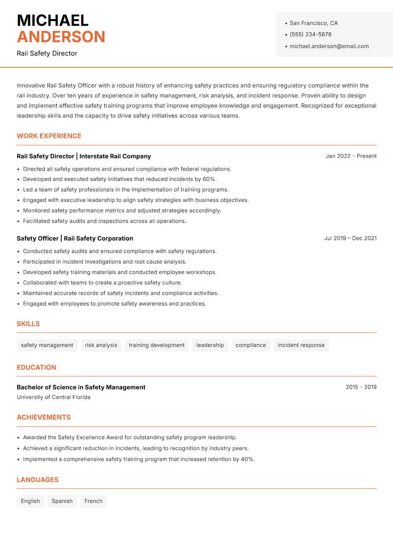 Rail Safety Officer Resume Template