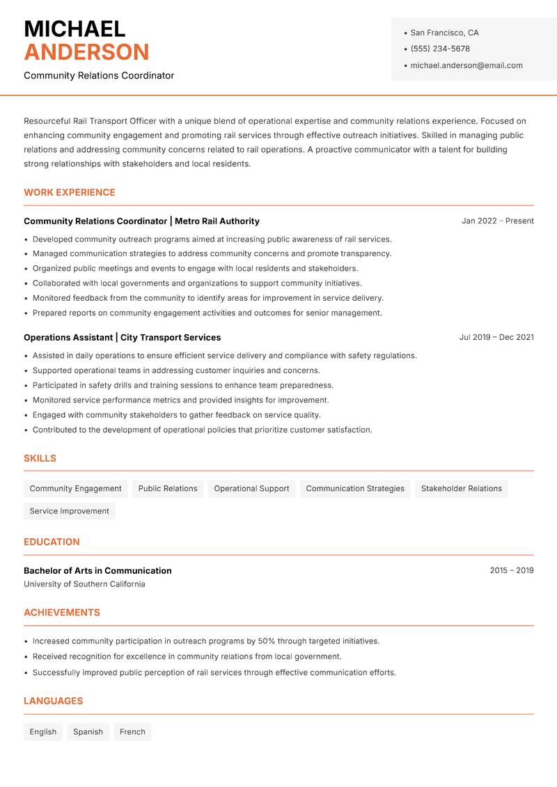 Rail Transport Officer Resume Template
