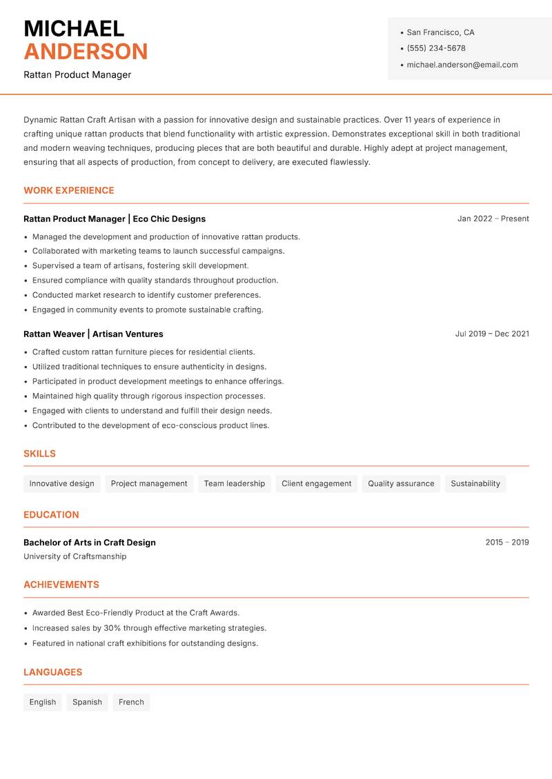 Rattan Craft Artisan Resume Template