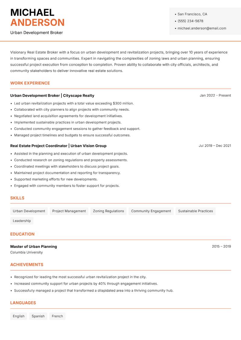 Real Estate Broker Resume Template