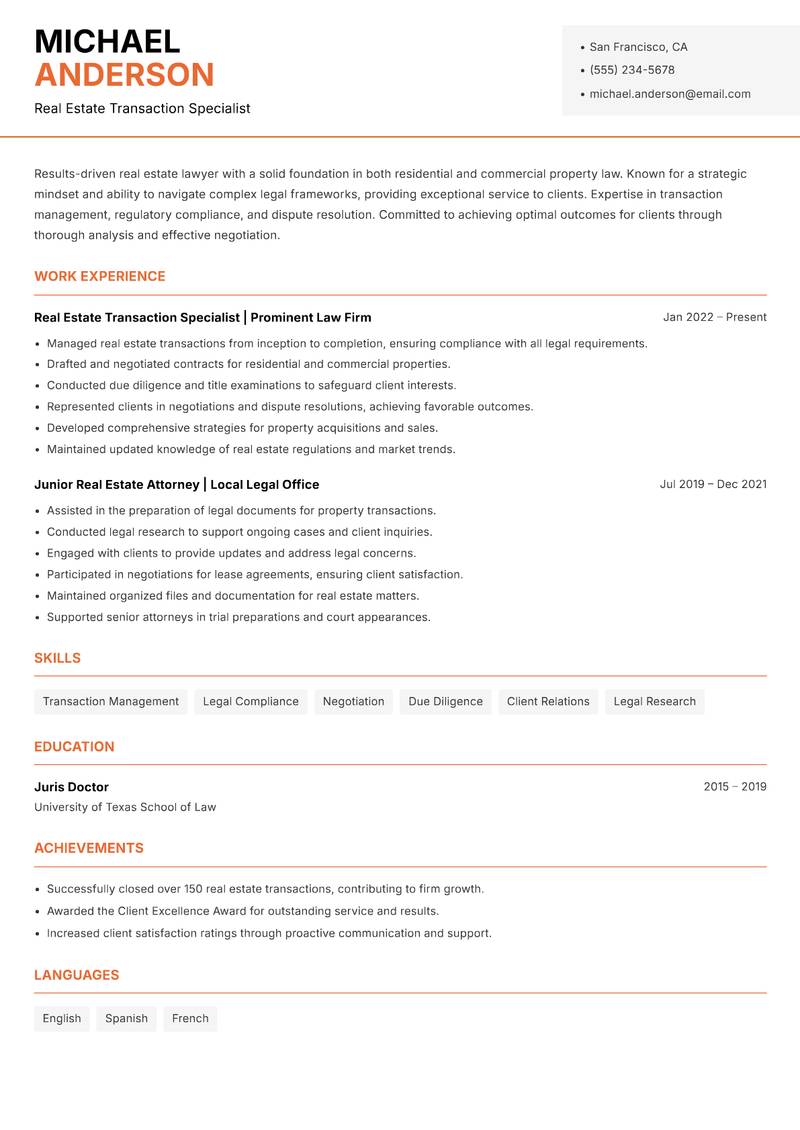 Real Estate Lawyer Resume Template