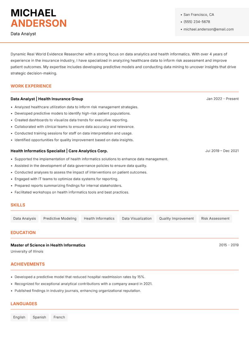 Real World Evidence Researcher Resume Template