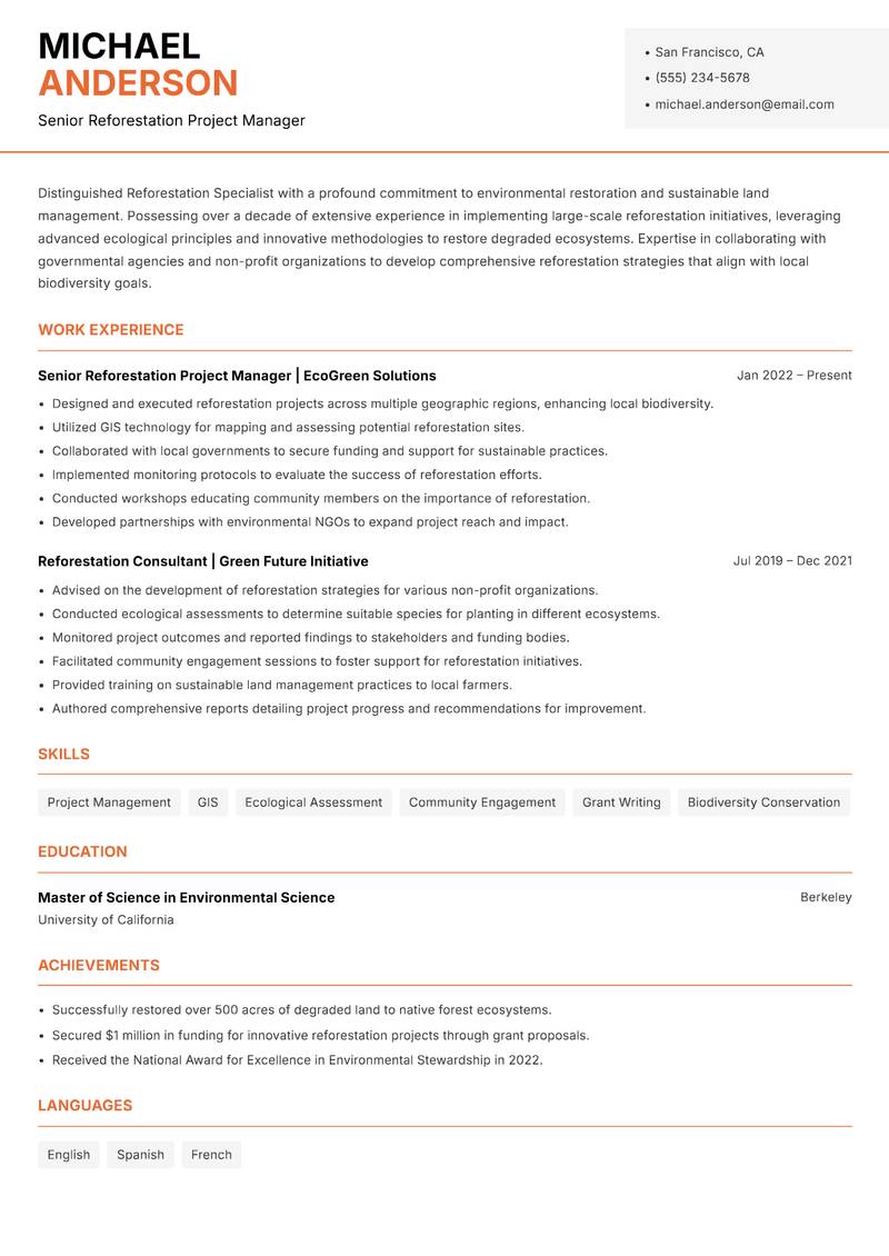 Reforestation Specialist Resume Template