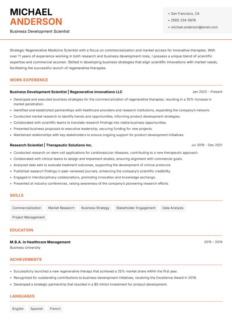 Regenerative Medicine Scientist Resume Template