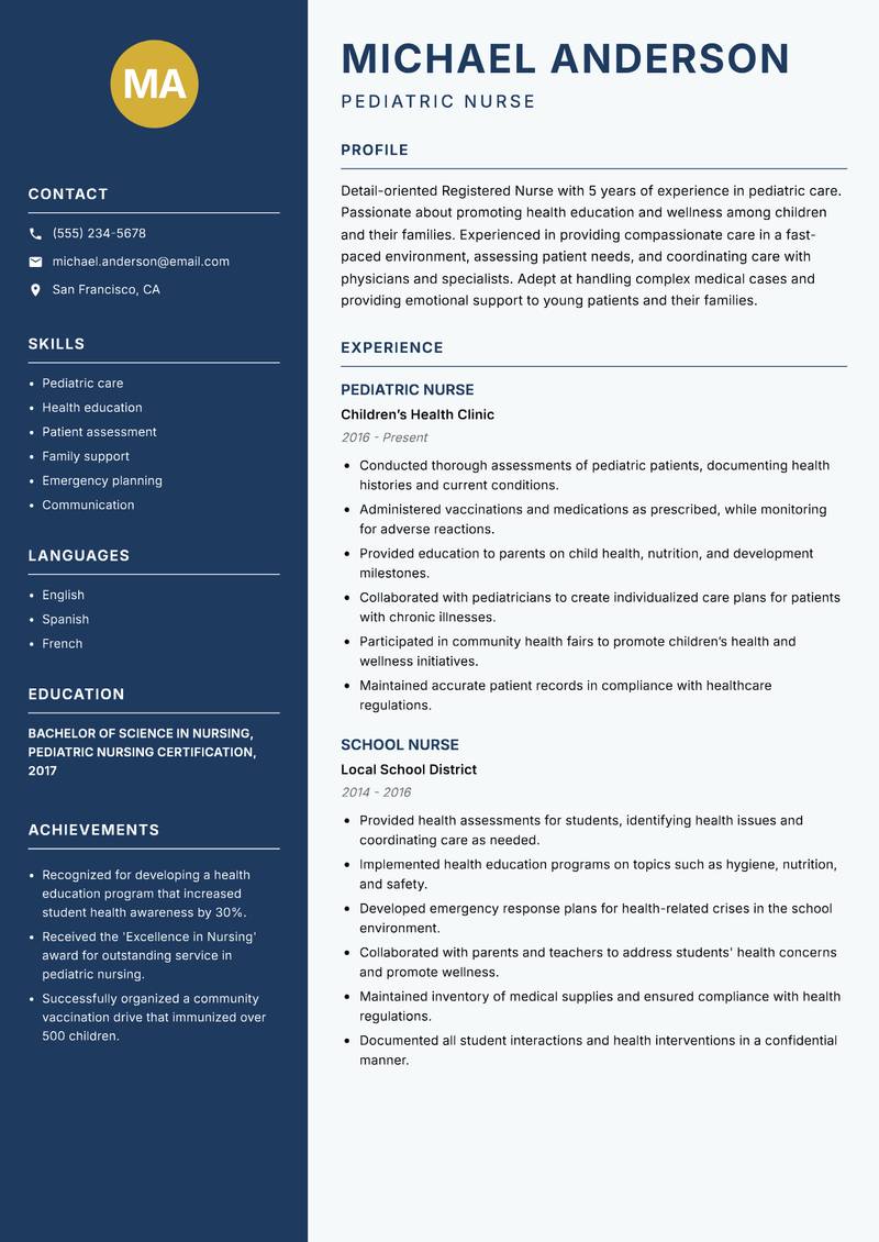 Registered Nurse Resume Preview Example