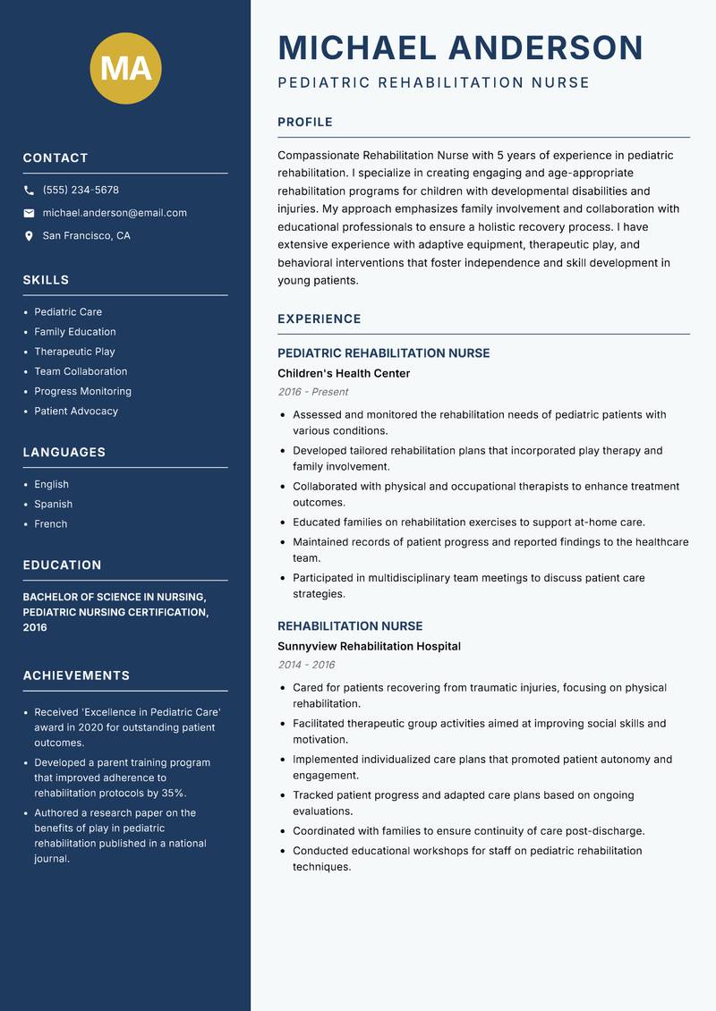 Rehabilitation Nurse Resume Preview Example