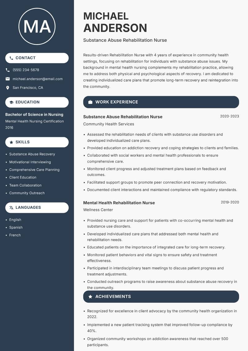 Rehabilitation Nurse Resume Preview Example