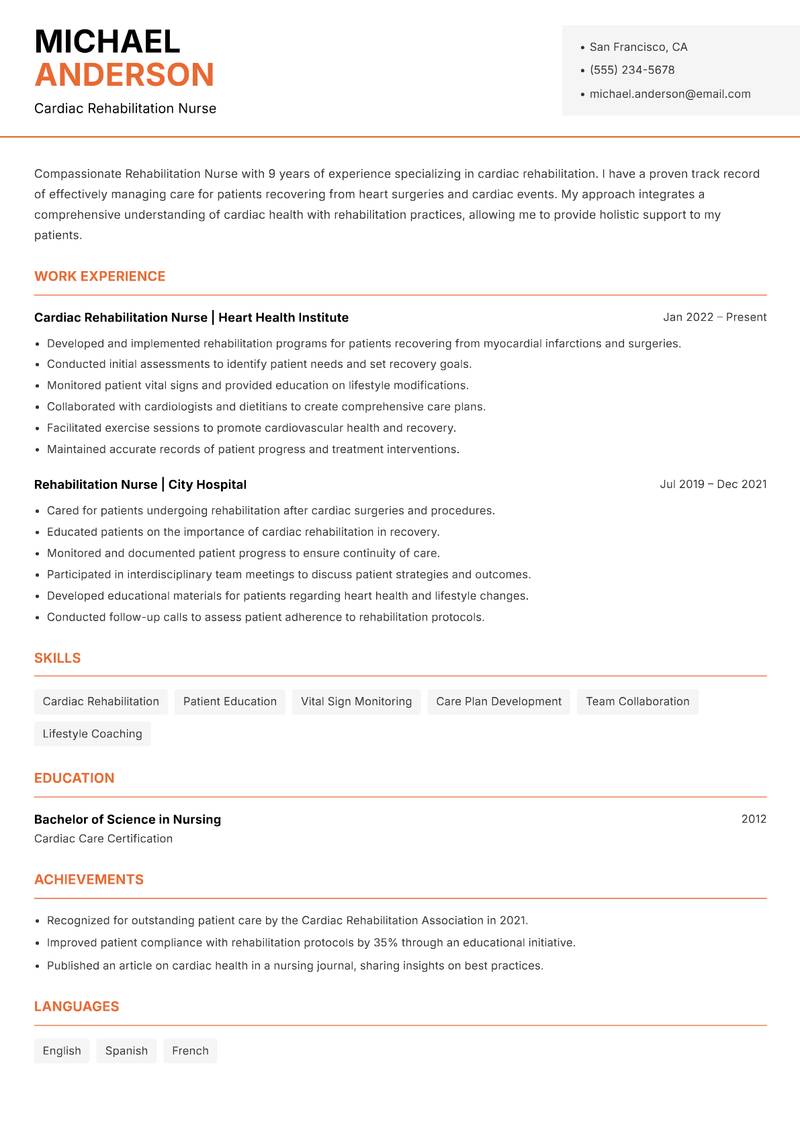 Rehabilitation Nurse Resume Template