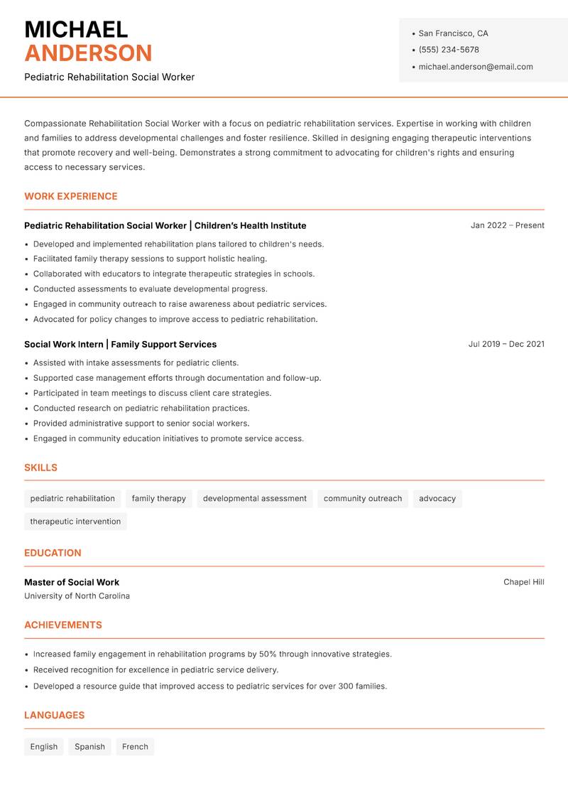 Rehabilitation Social Worker Resume Template