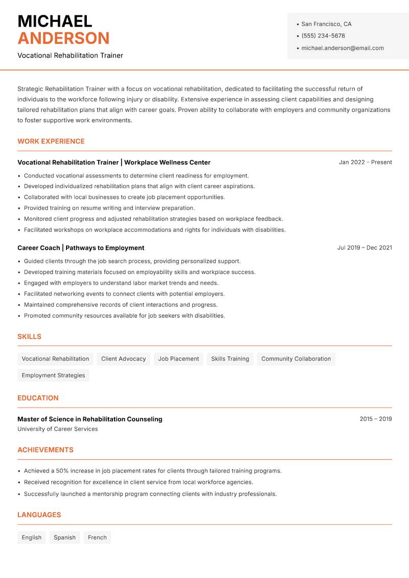 Rehabilitation Trainer Resume Template