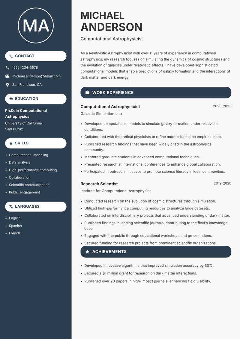 Relativistic Astrophysicist Resume Preview Example