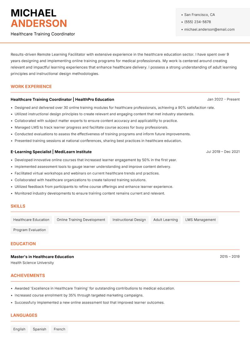 Remote Learning Facilitator Resume Template