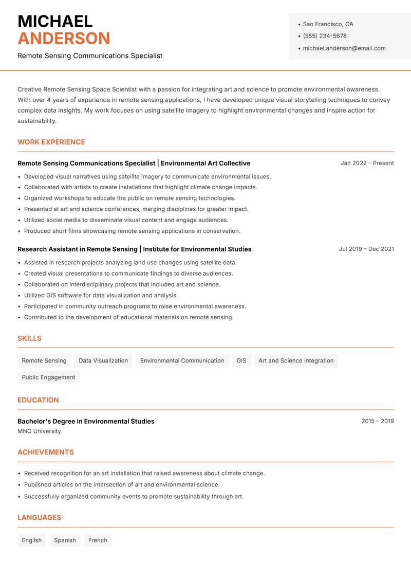 Remote Sensing Space Scientist Resume Template