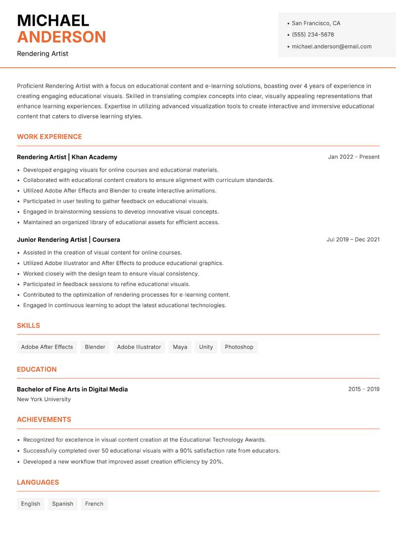 Rendering Artist Resume Template