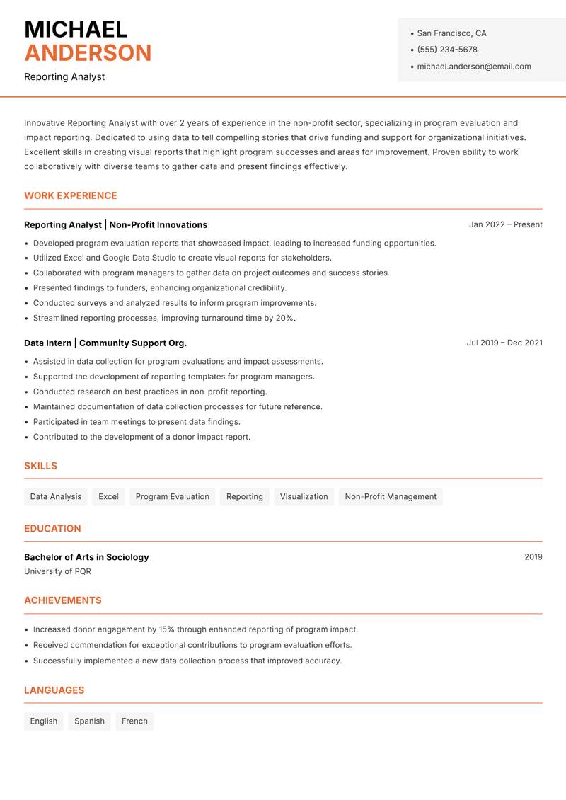 Reporting Analyst Resume Template