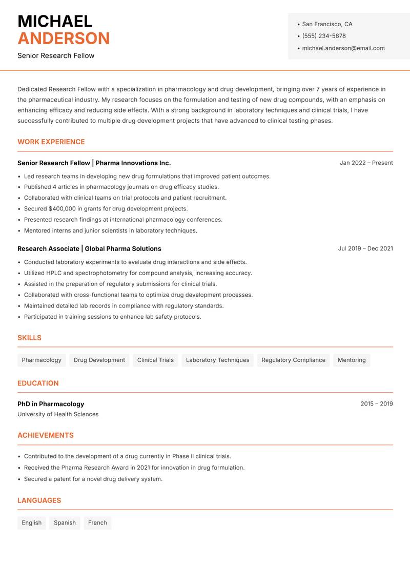 Research Fellow Resume Template