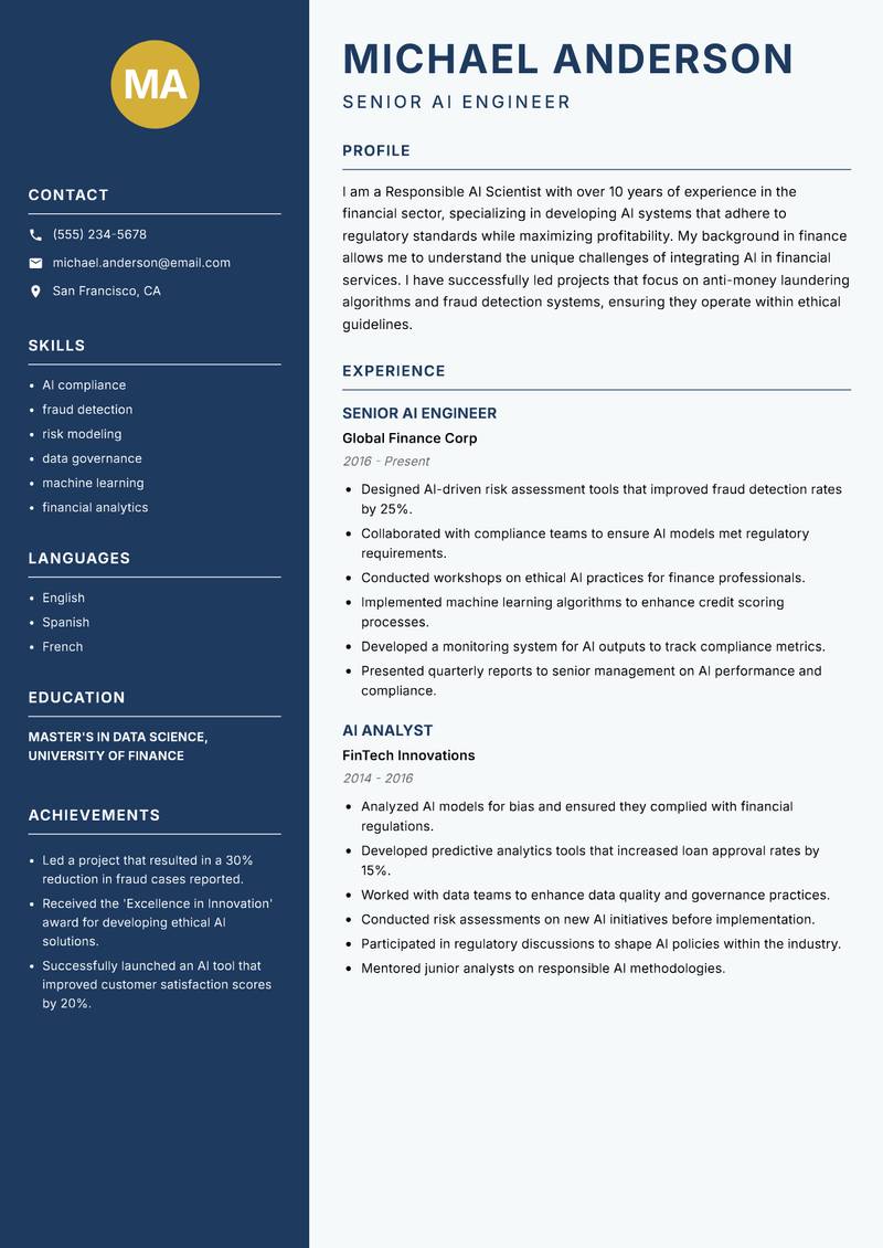 Responsible AI Scientist Resume Preview Example
