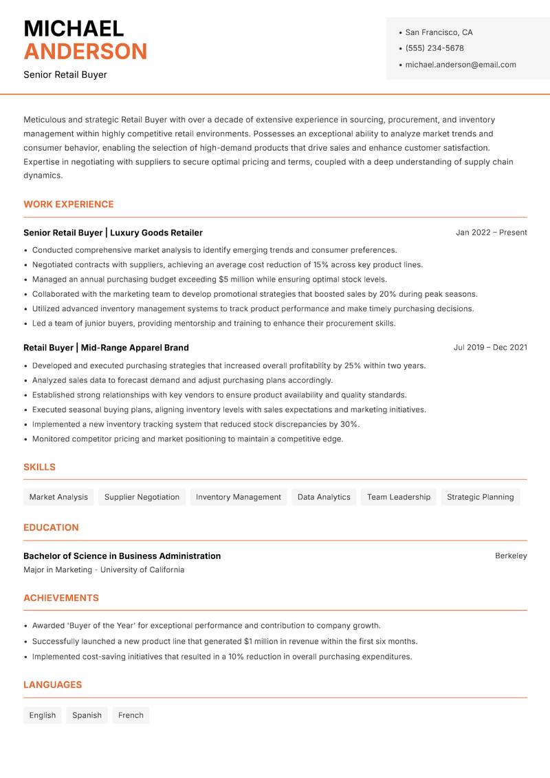 Retail Buyer Resume Template