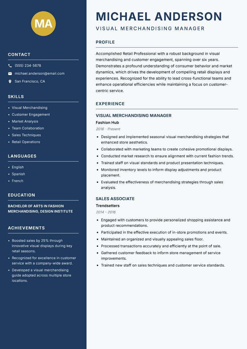 Retail Professional Resume Preview Example