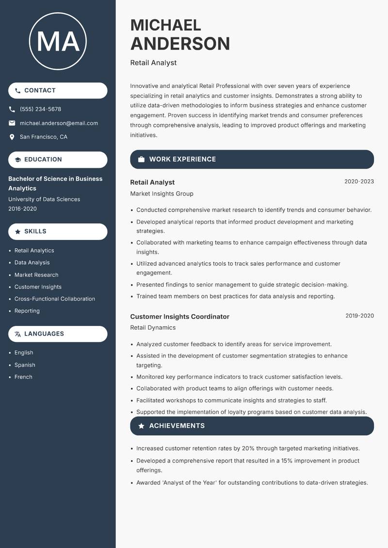 Retail Professional Resume Preview Example