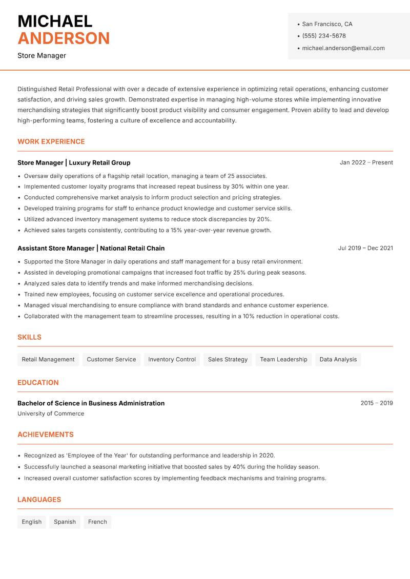 Retail Professional Resume Template