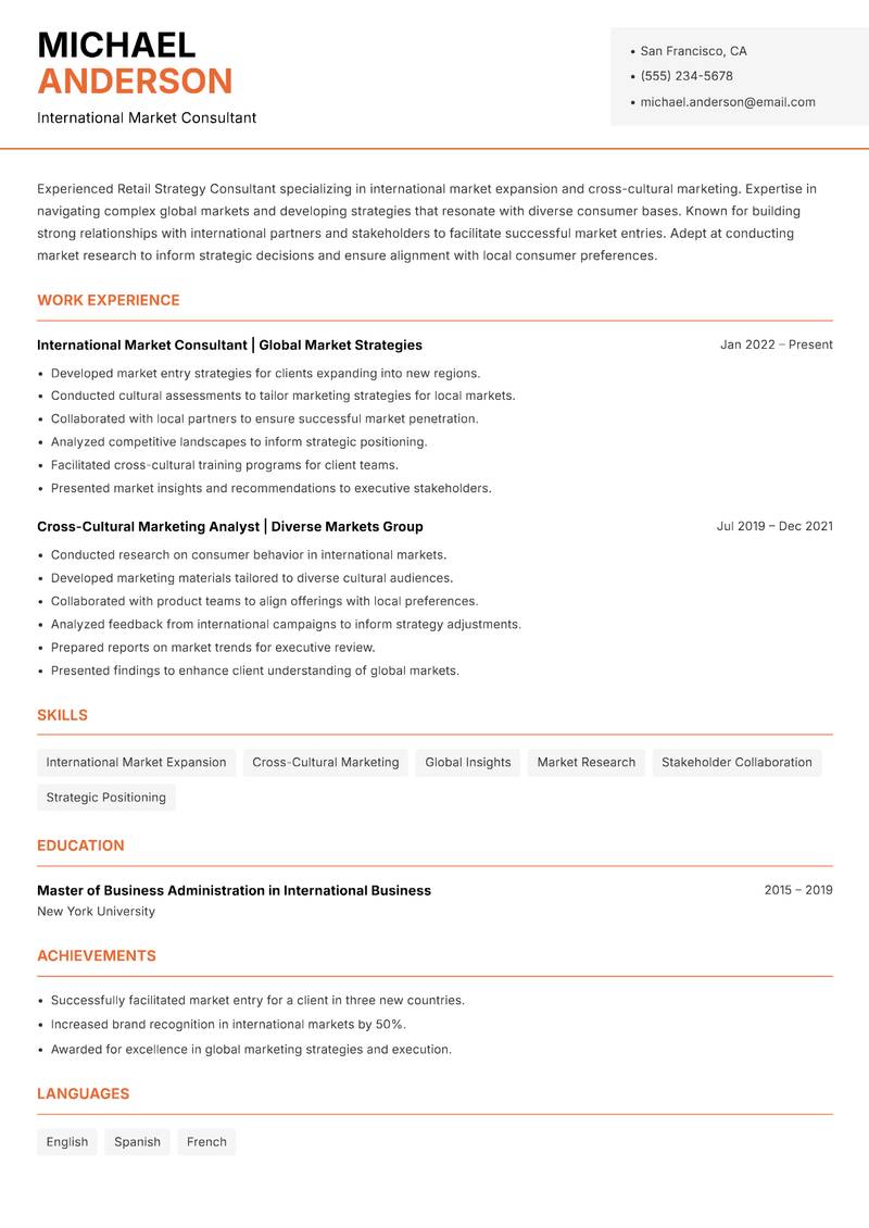 Retail Strategy Consultant Resume Template