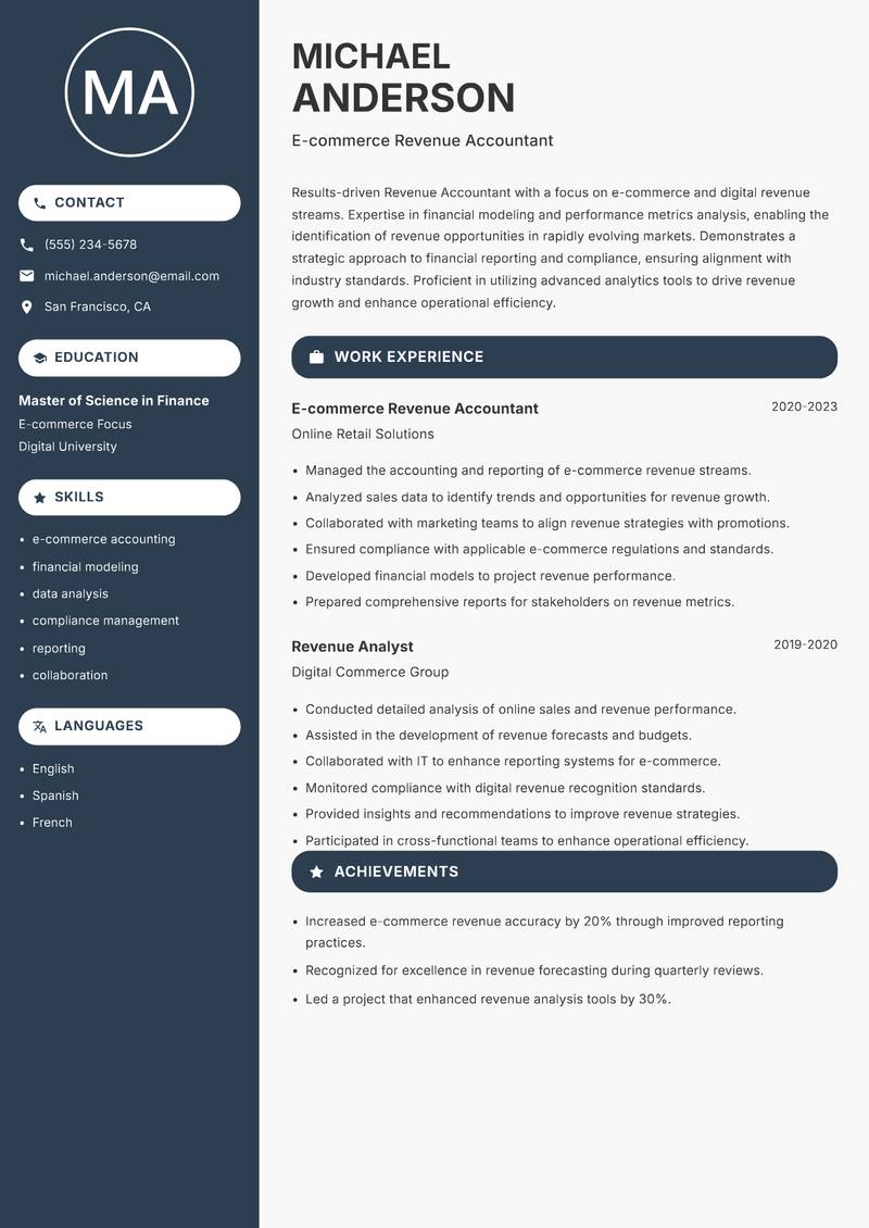 Revenue Accountant Resume Preview Example