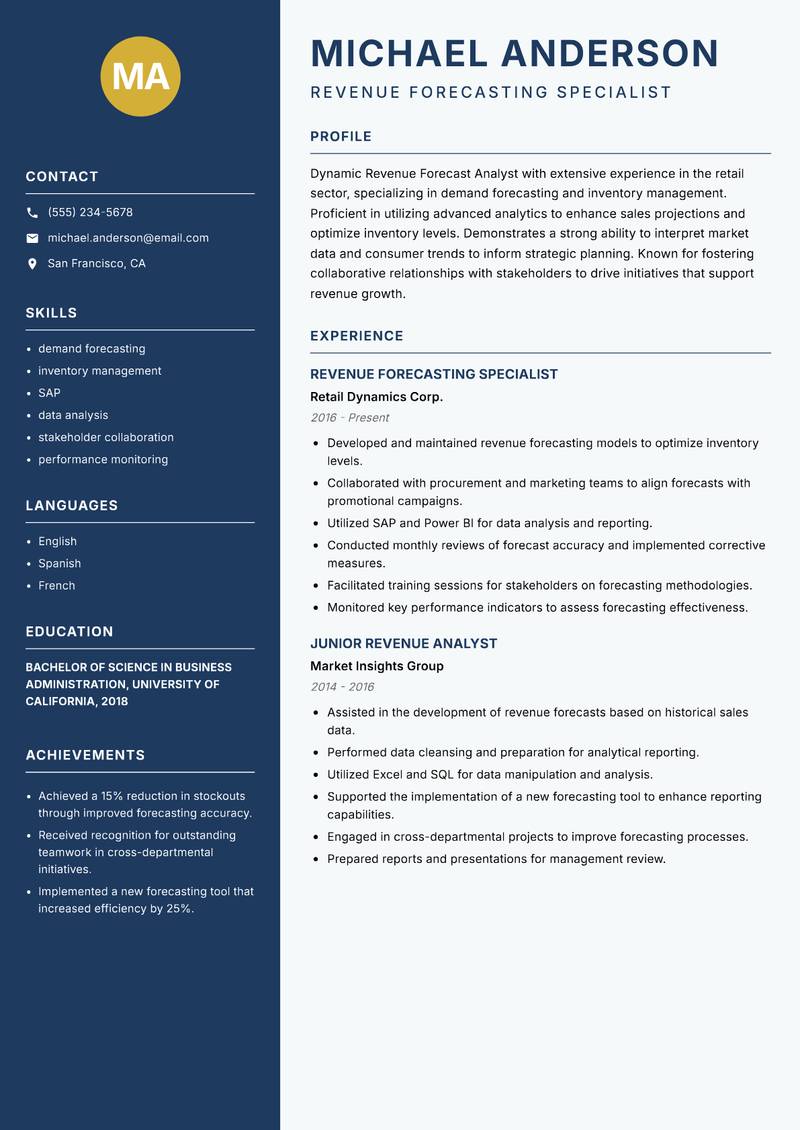 Revenue Forecast Analyst Resume Preview Example