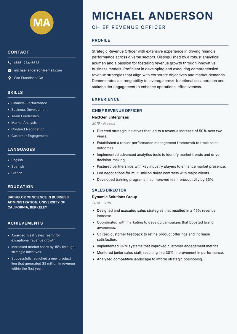 Revenue Officer Resume Preview Example