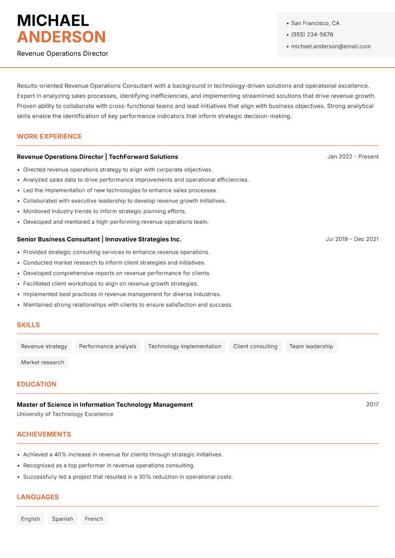 Revenue Operations Consultant Resume Template