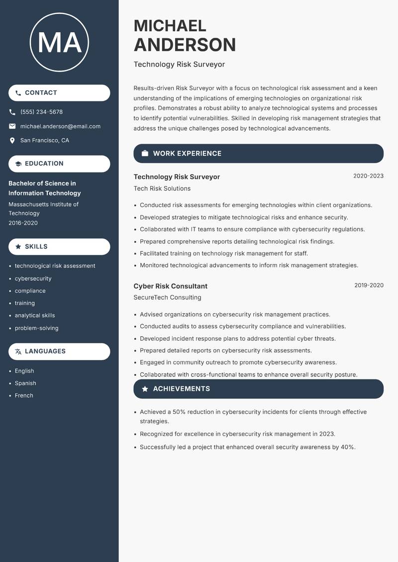 Risk Surveyor Resume Preview Example