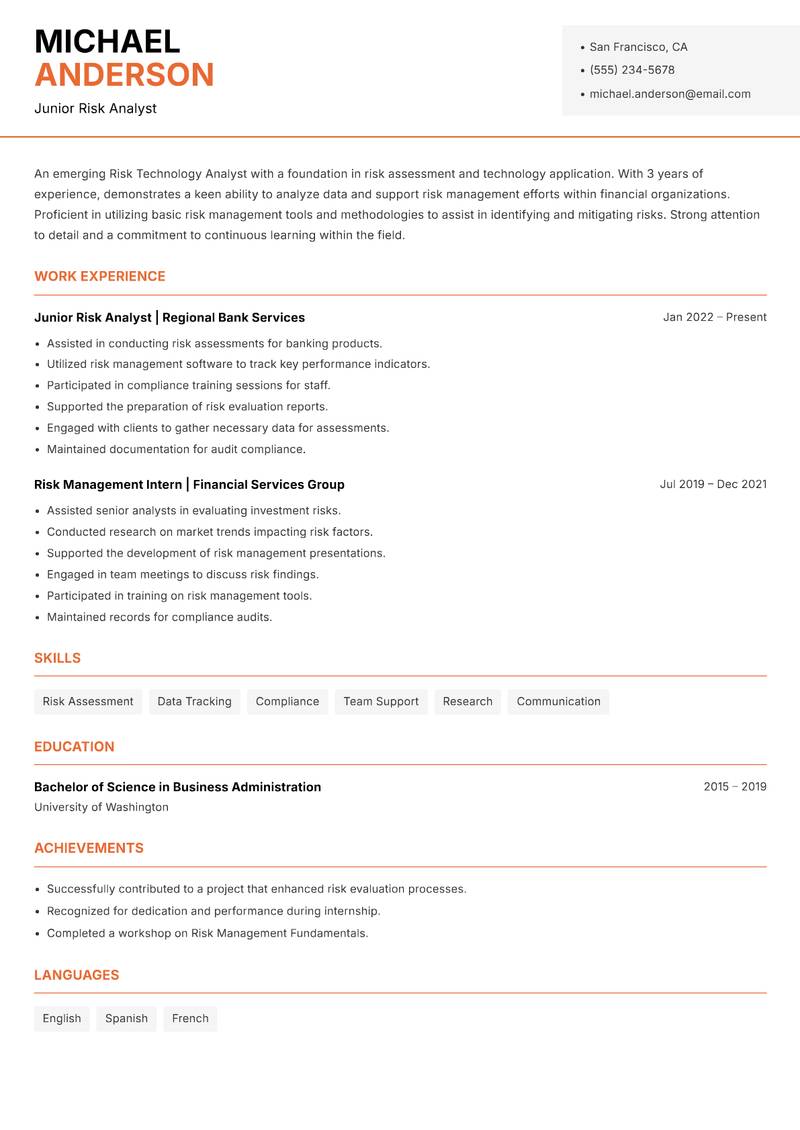 Risk Technology Analyst Resume Template