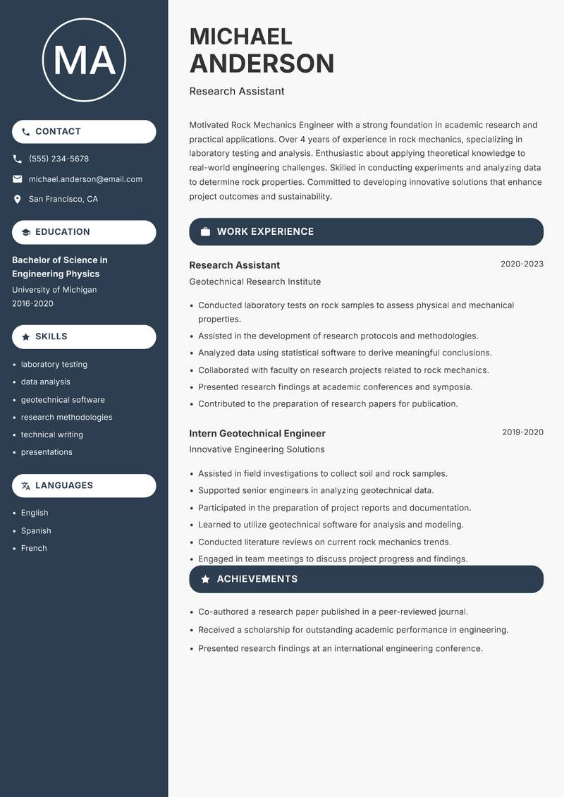 Rock Mechanics Engineer Resume Preview Example
