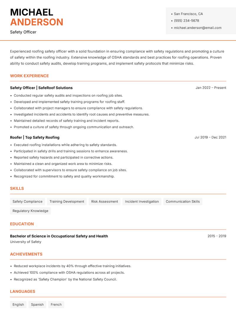 Roofer Resume Template