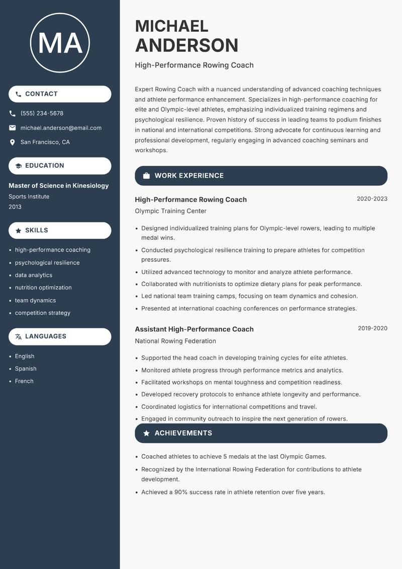 Rowing Coach Resume Preview Example