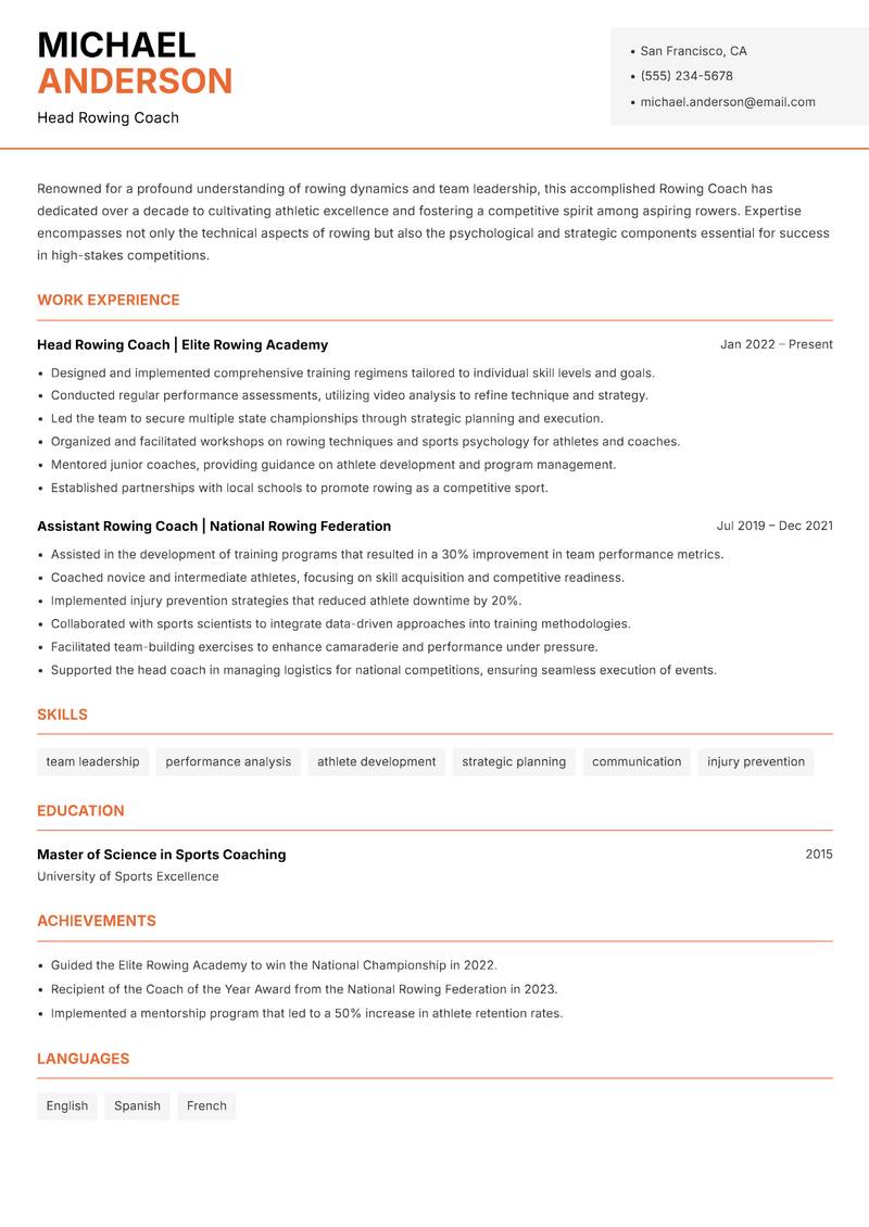 Rowing Coach Resume Template